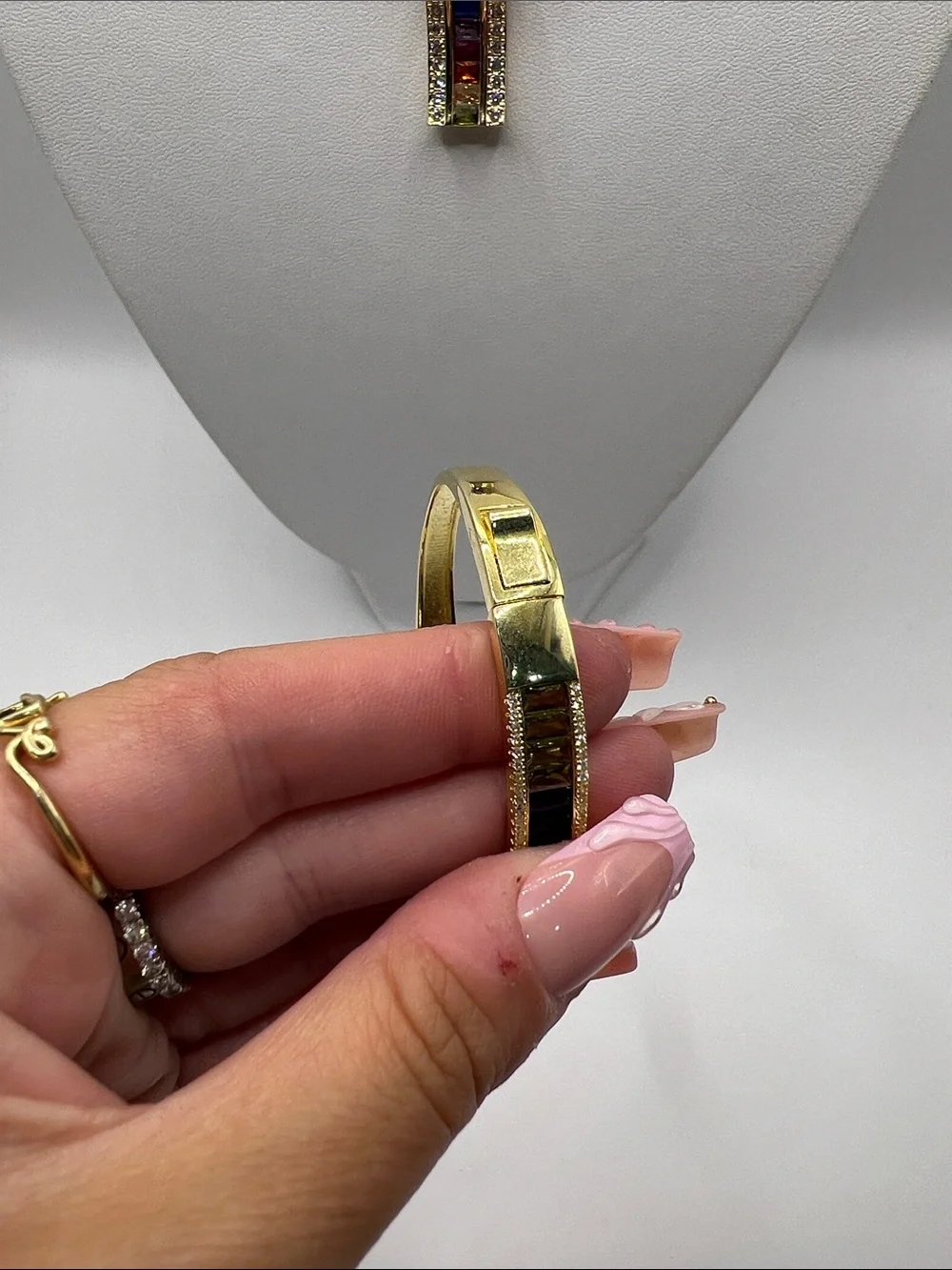 509. 18k Gold Plated Rainbow Bar Pendant Necklace with Matching Bangle